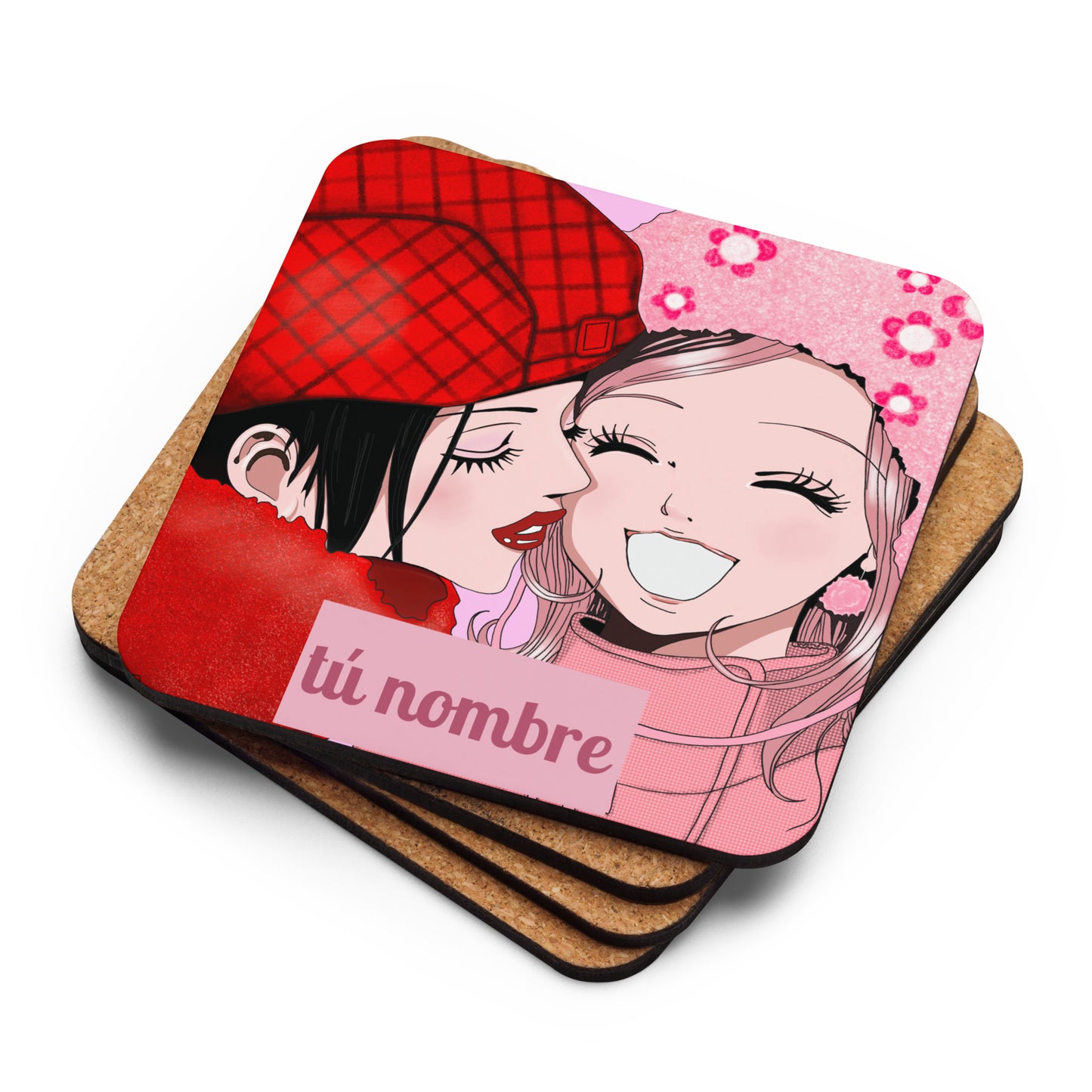 Posavasos kawaii estilo anime NANA personalizado con nombre y base de corcho antideslizante – By Hachiko