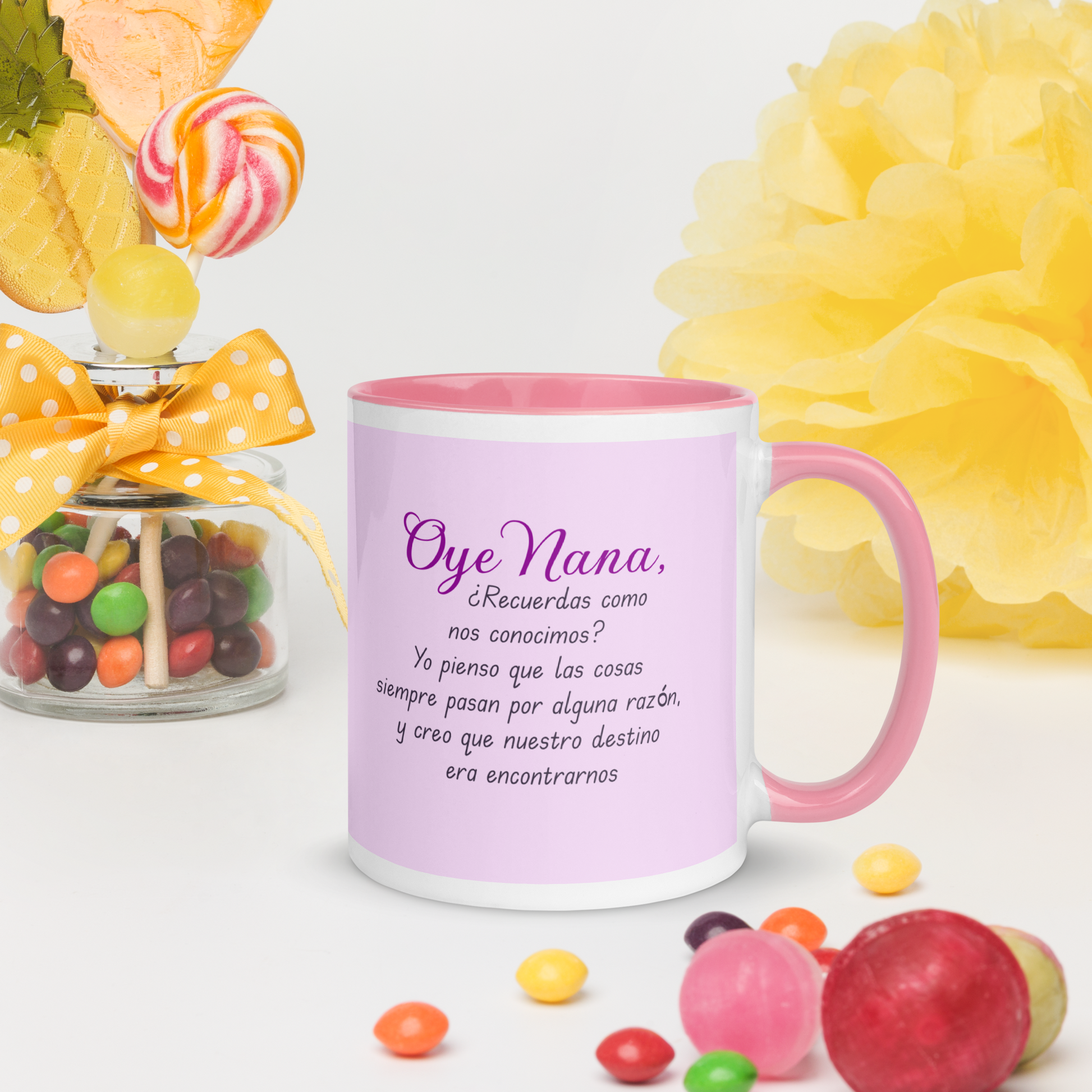 Taza personalizada de NANA Anime con la frase ‘Oye Nana’ en diseño rosa, ideal como regalo para fans del anime