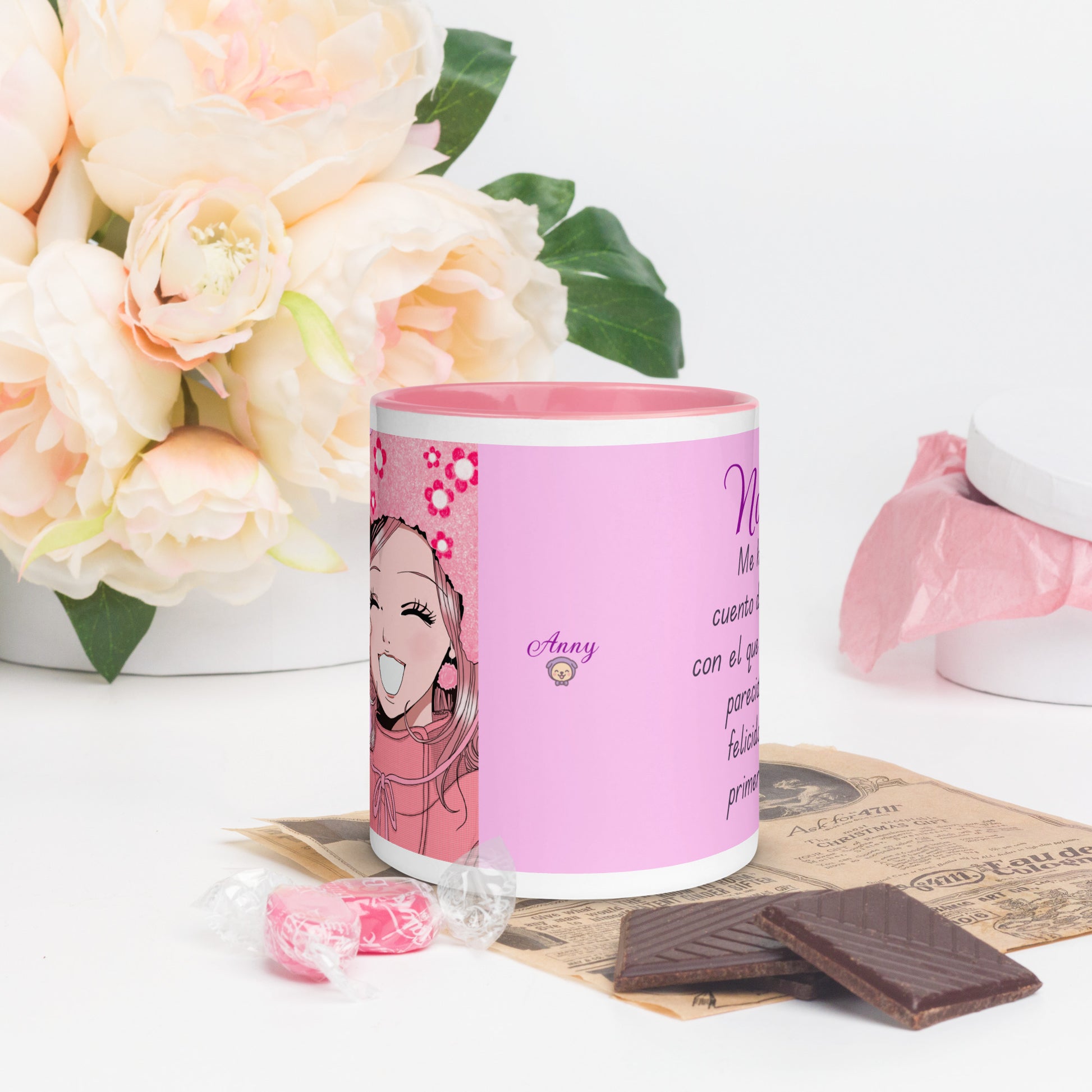 Taza anime NANA rosa con ilustración de Nana Osaki y Hachi – diseño kawaii By Hachiko – regalo para fans de NANA
personalizable con nombre