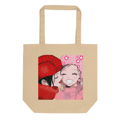Vista frontal de tote bag de algodón orgánico con diseño de Nana Osaki y Hachi del anime NANA – ByHachiko